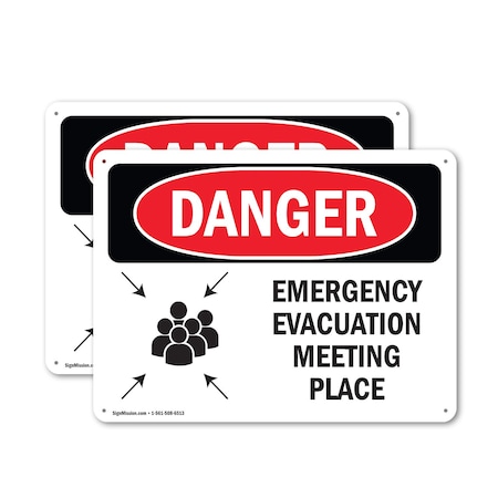 Signmission Emergency Evacuation Meeting Place, 24 in W x Rectangle, Aluminum OS-2PACK-DS-A-1824-L-2327